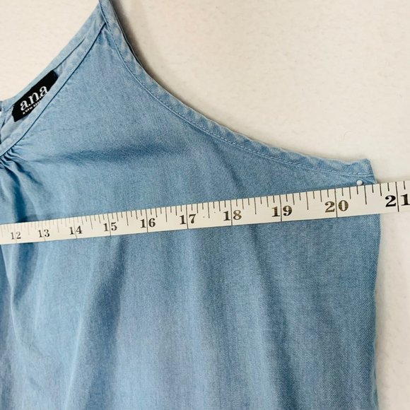 a.n.a. Womens Chambray Tank Top Ruffle Hem Size L Lace Up Back Adjustable Strap - Picture 9 of 10